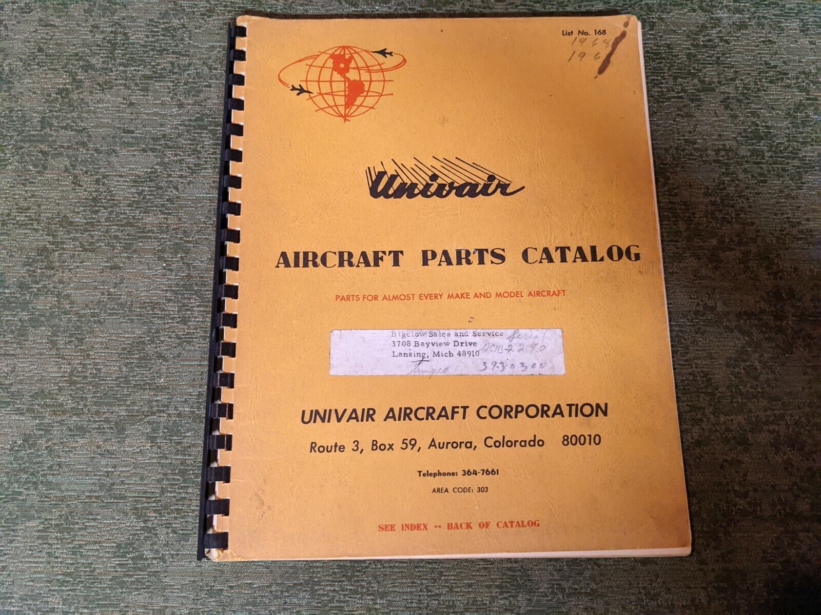 UNIVAIR AIRCRAFT PARTS CATALOG & DEALERS PRICE LIST SALES MANUAL 1968 No 168