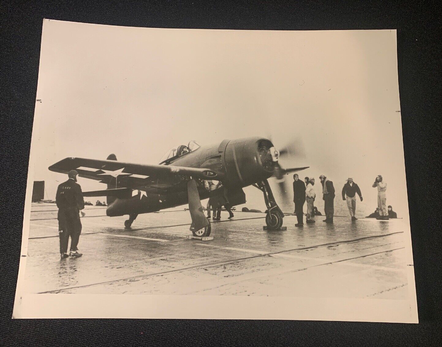 Post WW2 Smithsonian Photo of Grumman F8F Bearcat Aboard Aircraft Carrier
