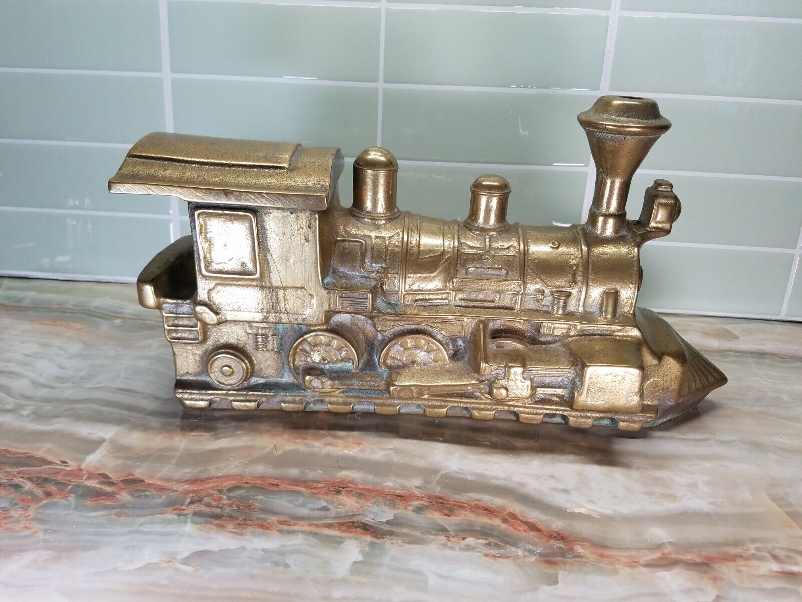 Old Brass Wood Stove Steam Locomotive Train Humidifier