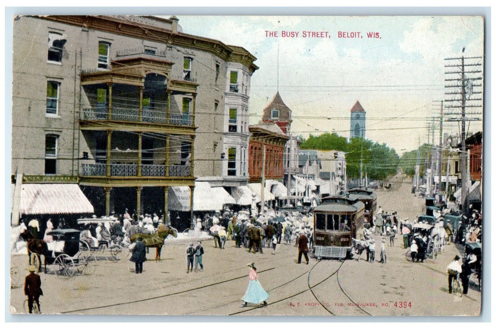 1909 Streetcars Trolleys Buildings Busy Street Beloit Wisconsin Posted Postcard