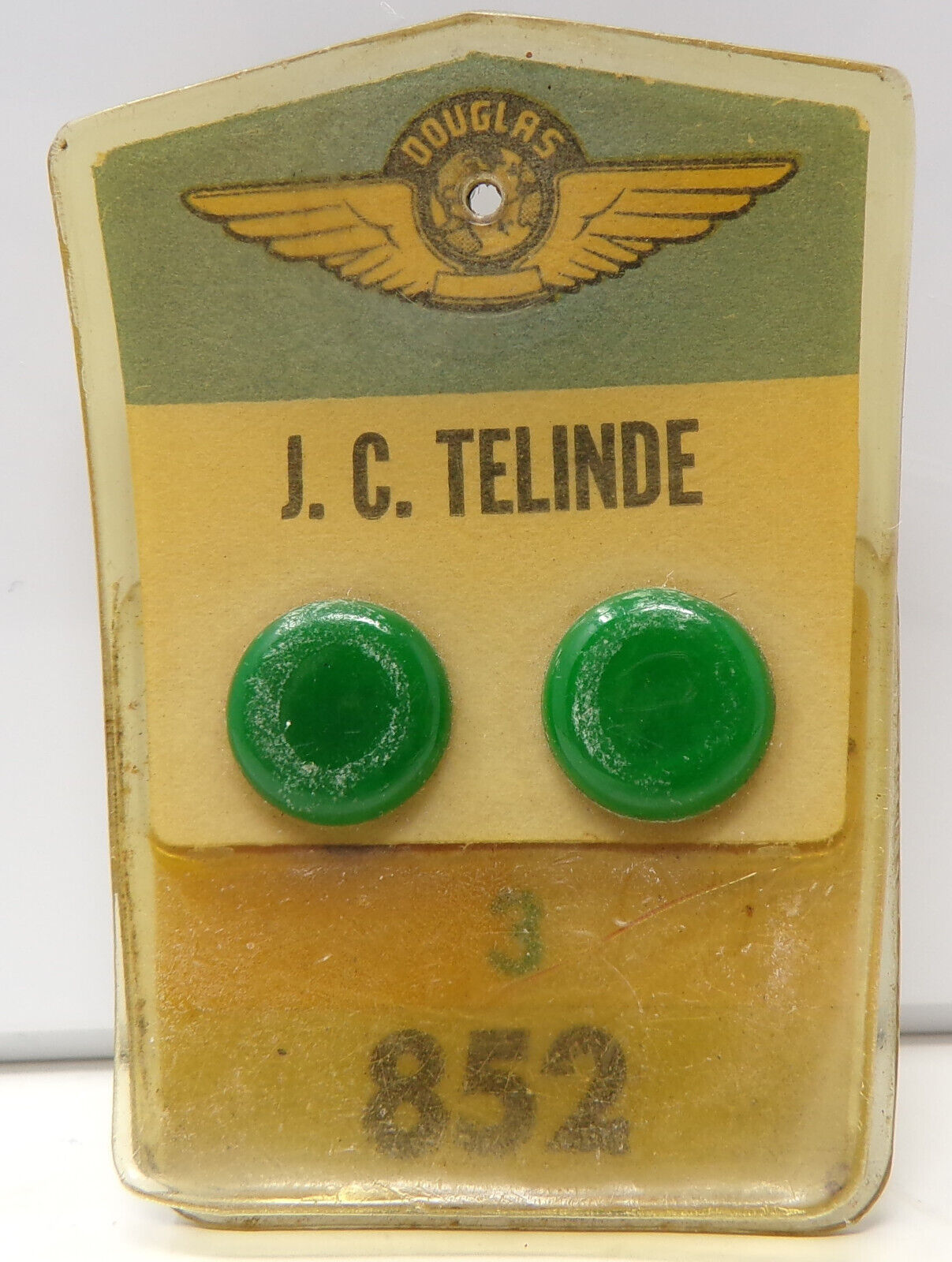Rare Vintage Douglas Aircraft Employee ID Badge Pinback Mid Century J.C. Telinde