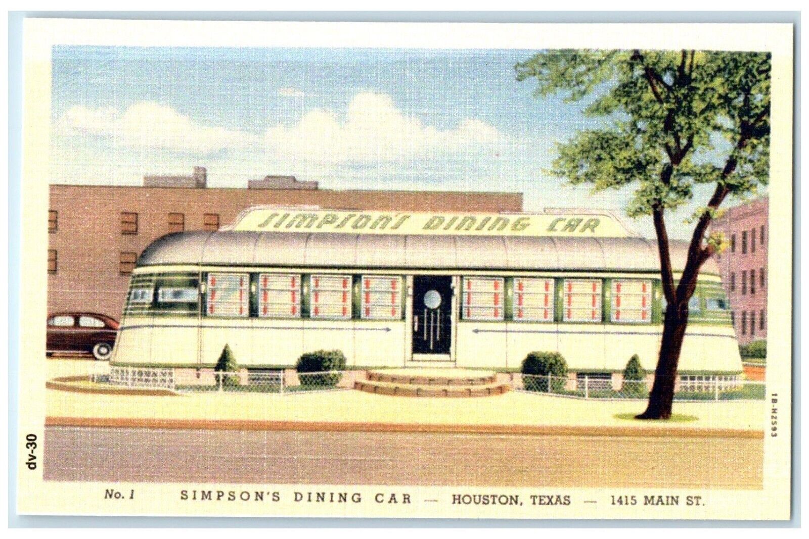 Simpson\'s Dining Car Scene Main Street Houston Texas TX Vintage Postcard
