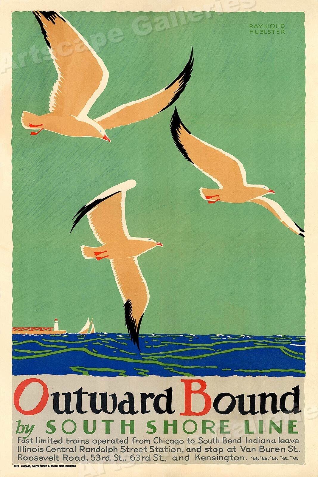 1929 “Outward Bound” Vintage Style Chicago Railway Poster - 24x36