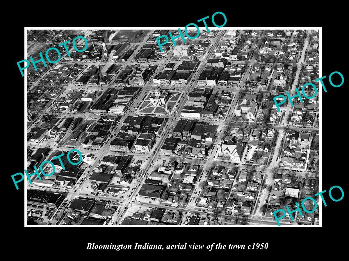 OLD LARGE HISTORIC PHOTO BLOOMINGTON INDIANA, AERIAL VIEW OF THE TOWN c1950 1