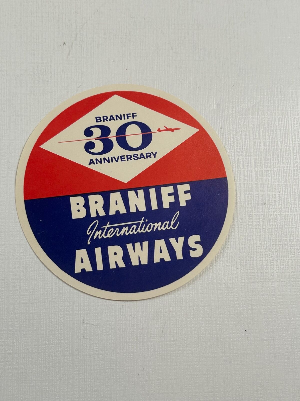Vintage Airline Travel Label Braniff International Airways 30th Anniversary 