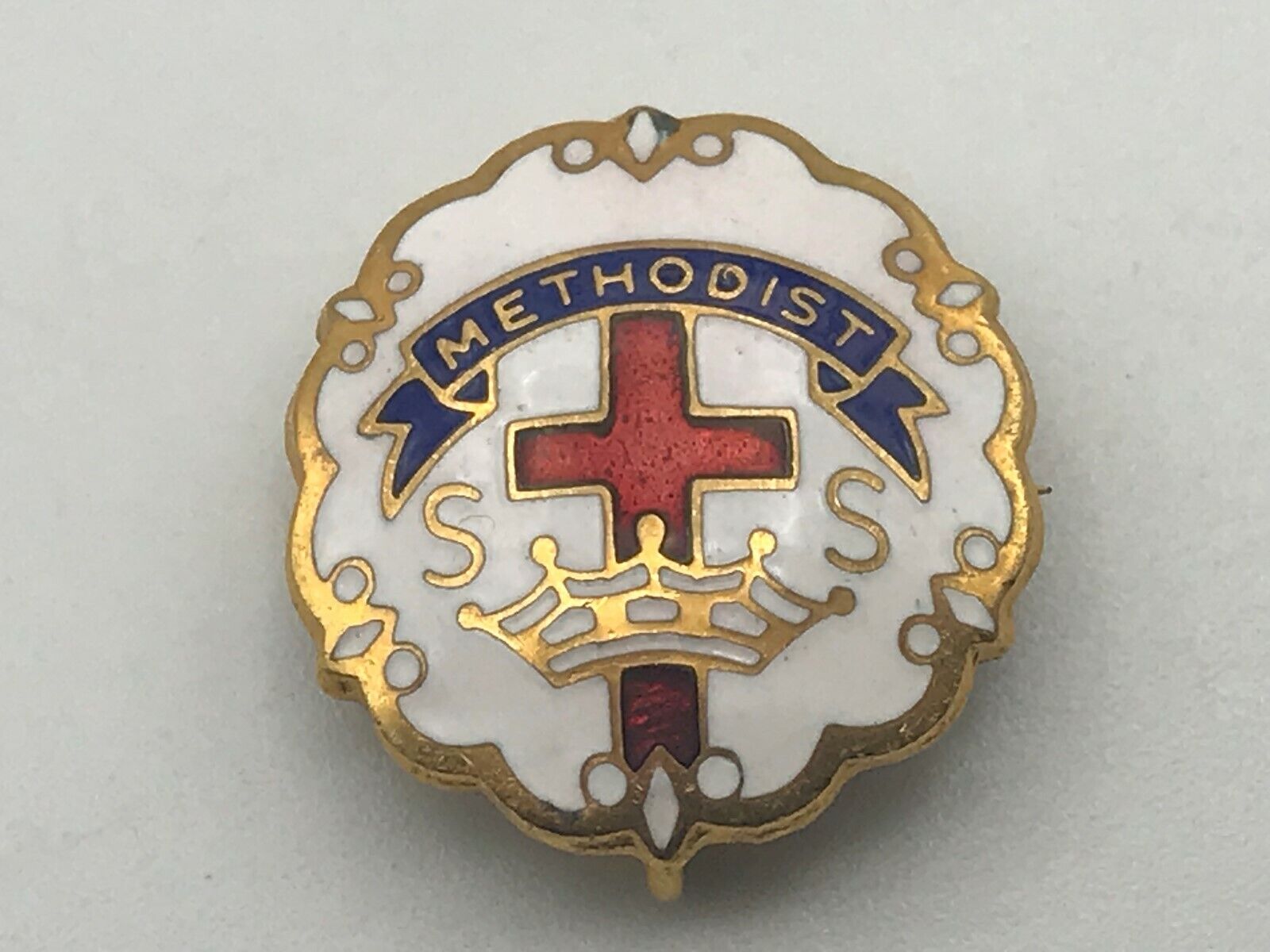 Vintage Methodist SS Sunday School Cross + Crown Lapel Pin Older B8