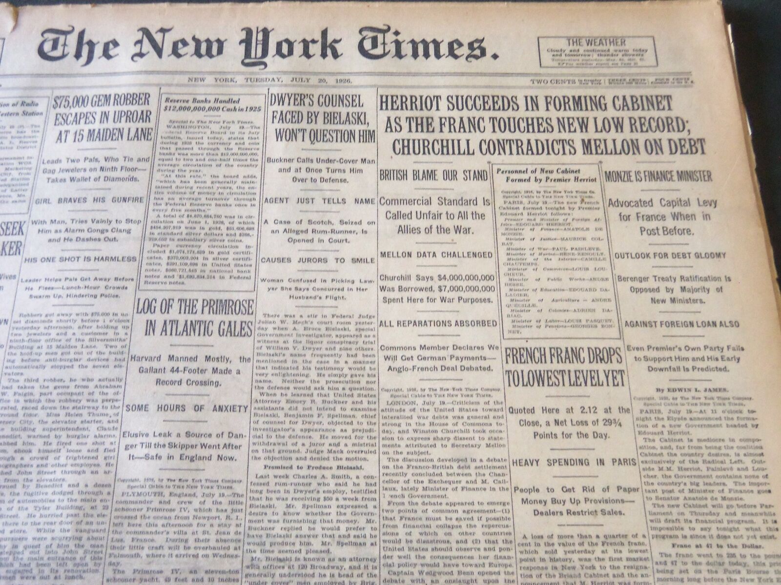 1926 JULY 20 NEW YORK TIMES - HERRIOT SUCCEEDS IN FORMING CABINET - NT 6590