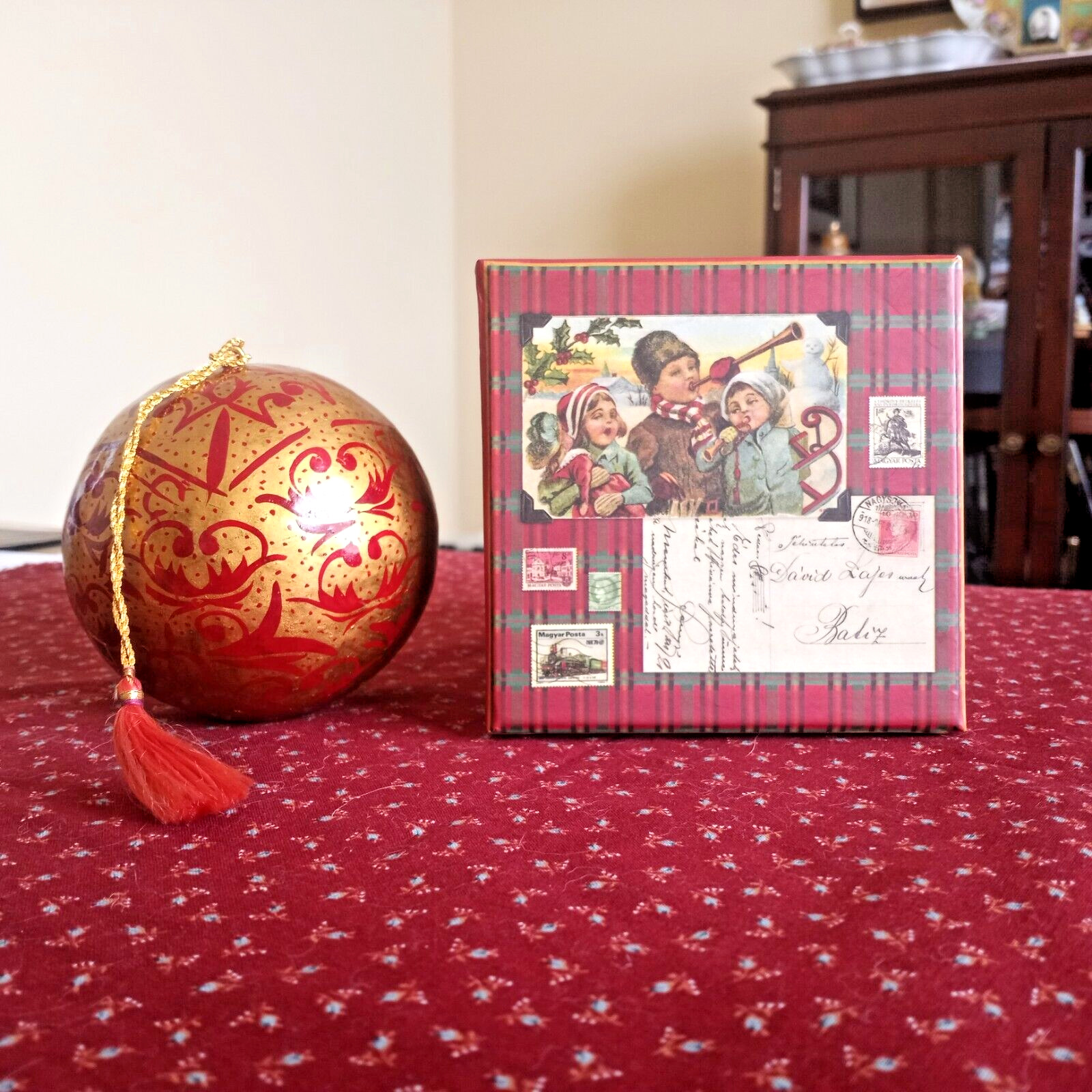 Barrington Studios Paper Mache Christmas Ornament w/ Original Box Made in India