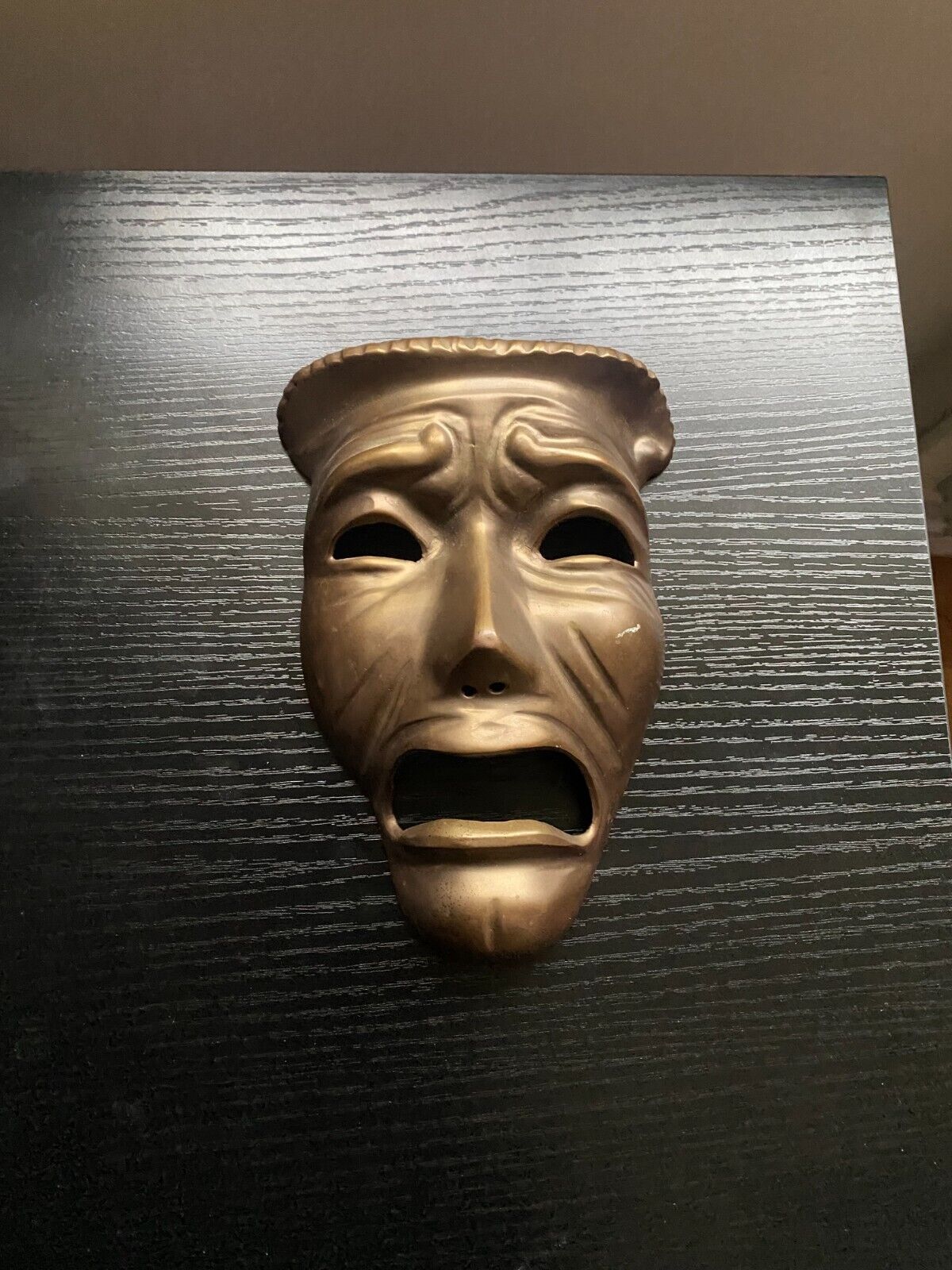 Vtg Solid Brass Comedy Tragedy Mask Drama Theater UNHAPPY Face Wall Art Decor
