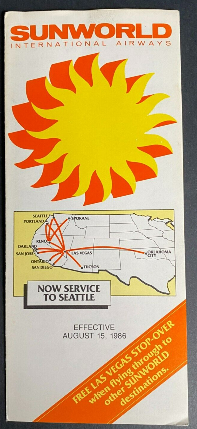 Sunworld International Airways Timetable Effective August 15, 1986