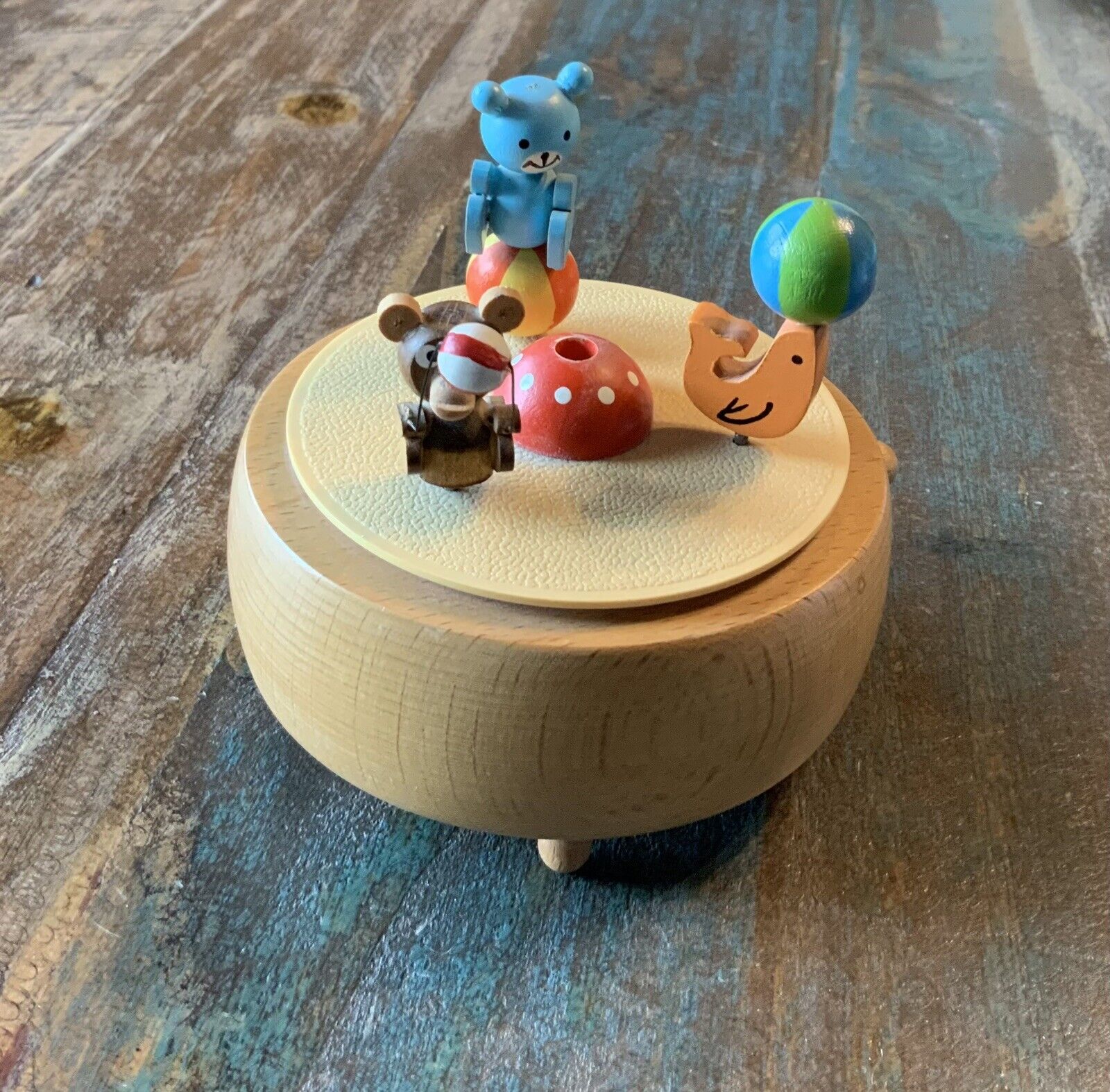 Vintage Schmid Bros. Inc Wooden Wind-up Spinning Music Box Circus 4” X  4.5” Toy