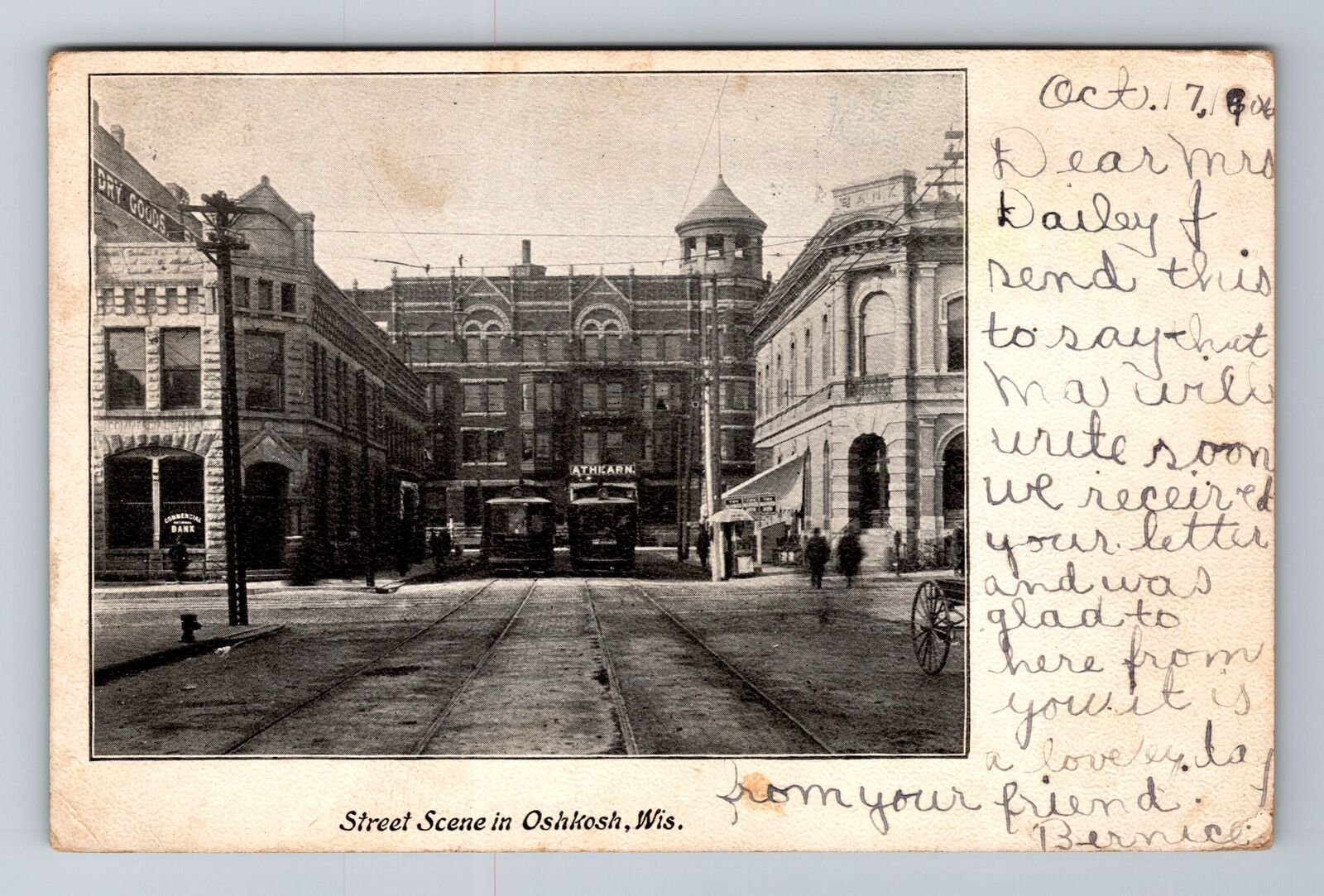 Oshkosh WI-Wisconsin, The Athearn Hotel & Bank, Vintage c1906 Postcard