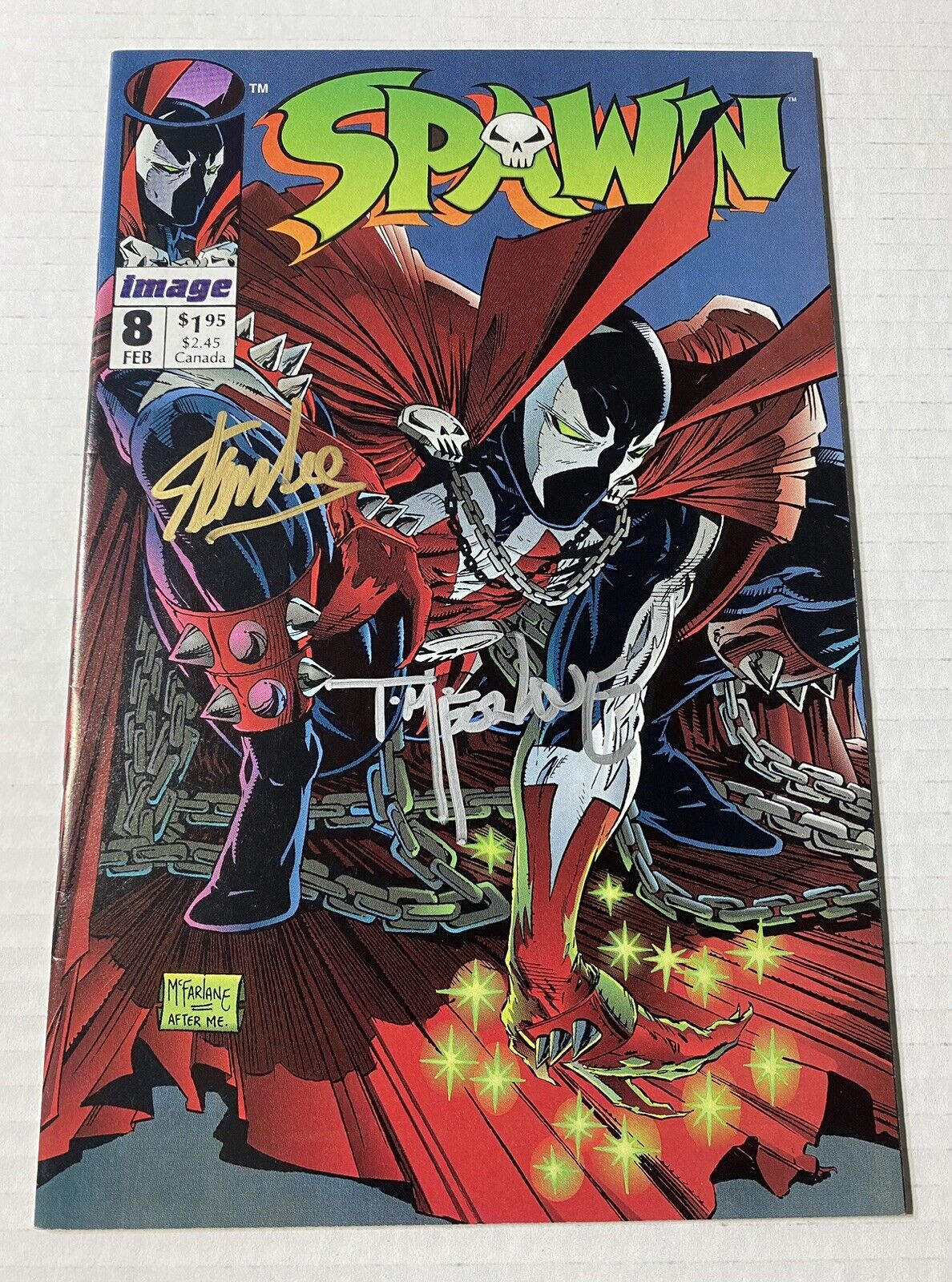 SPAWN # 8 Homage Cover signed By STAN LEE & TODD McFARLANE VF/NM
