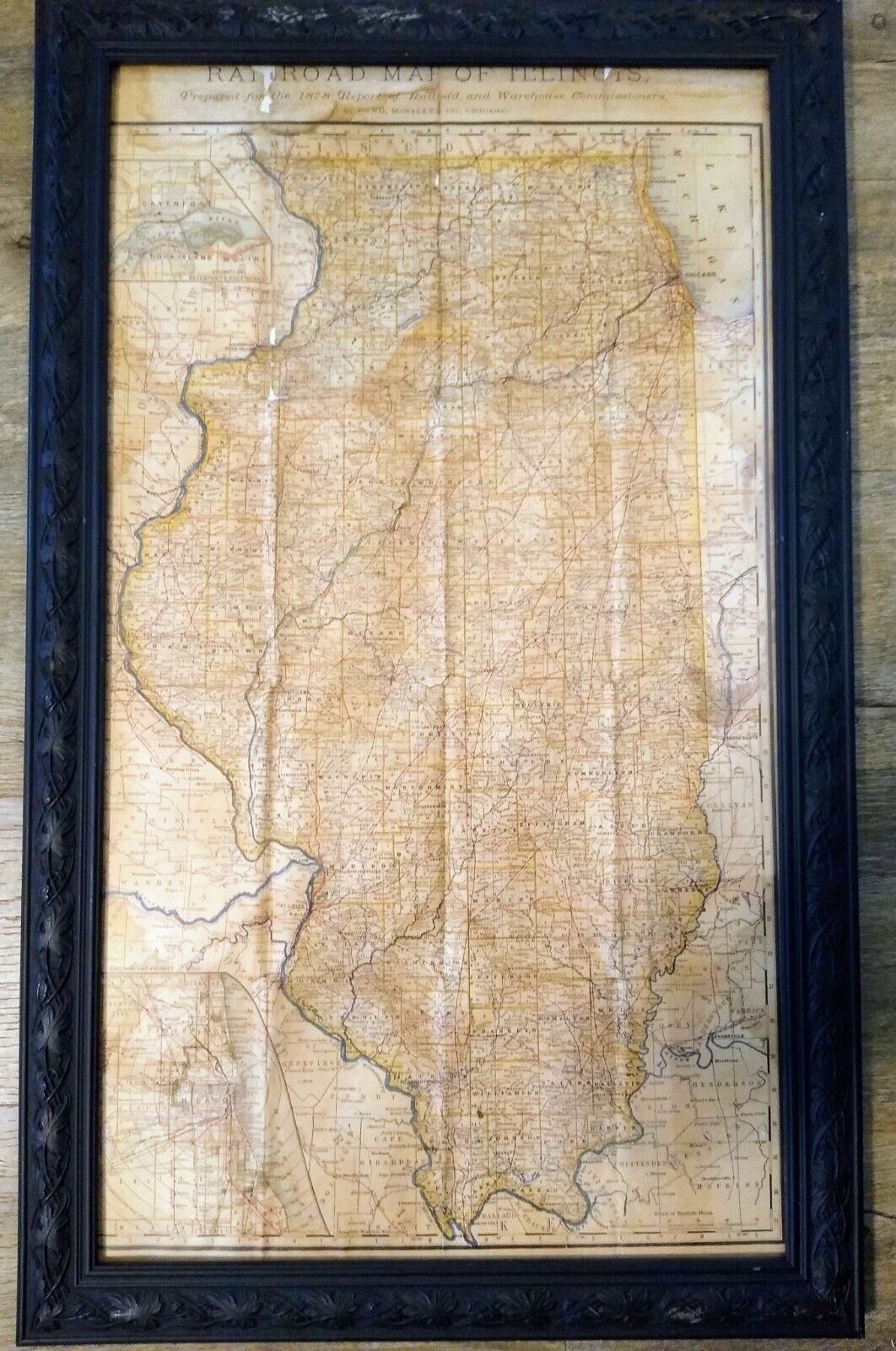 1878 Rand McNally 8th Annual Illinois Railroad & Warehouse Framed Fold Out Map