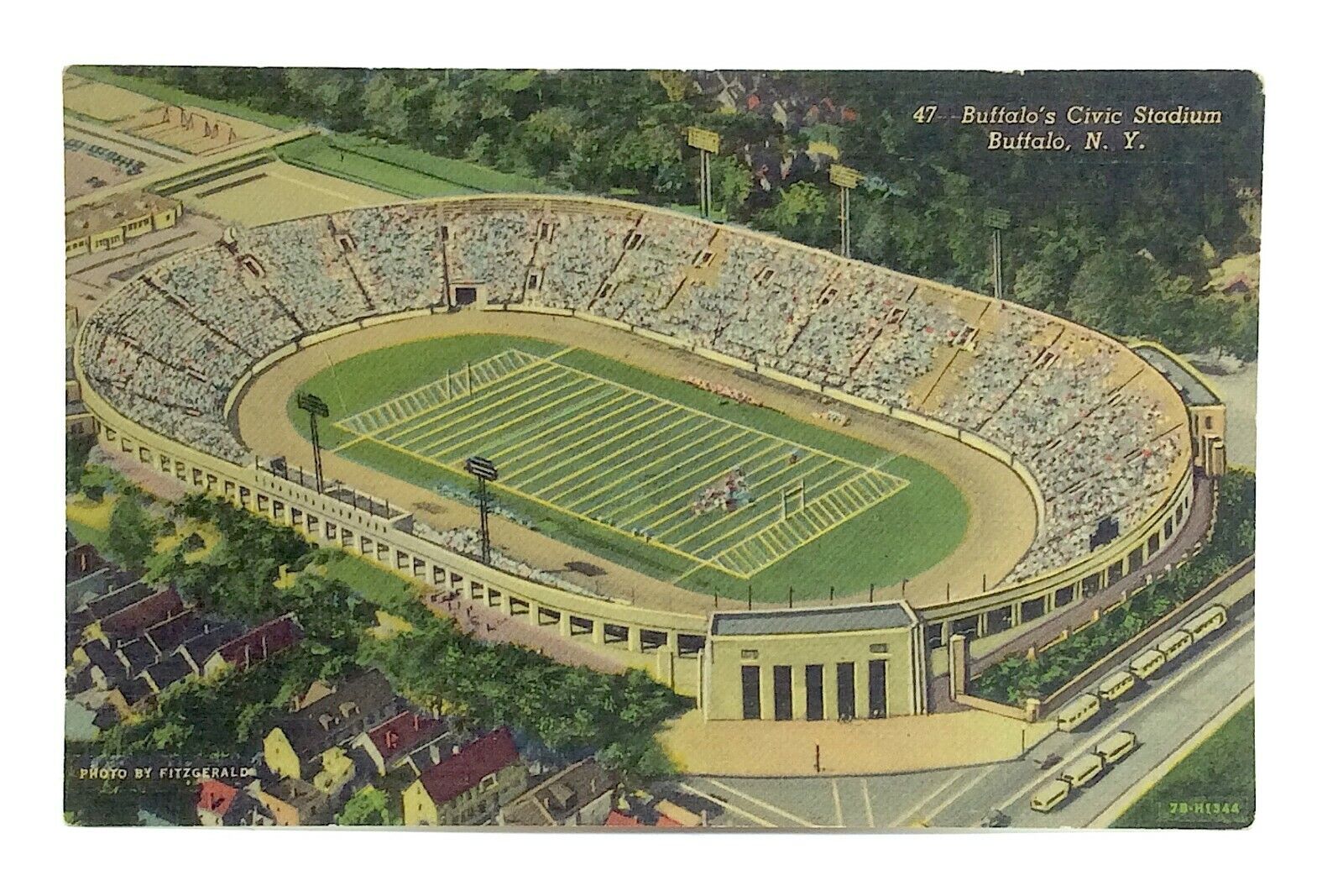 Buffalo\'s Civic Stadium New York Football Lithograph Unposted Post Card I818