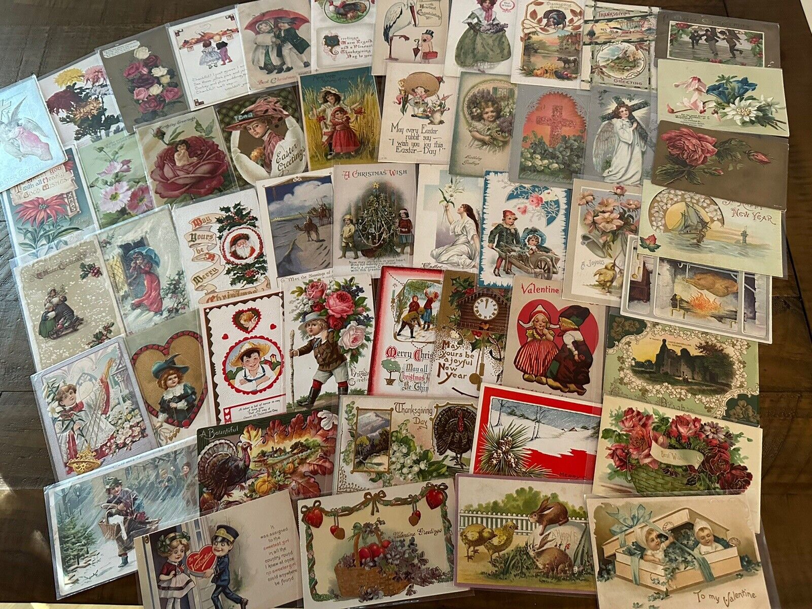 Nice Lot of 50~Mixed Vintage Antique Holidays Greeting Postcards~in sleeves-h617