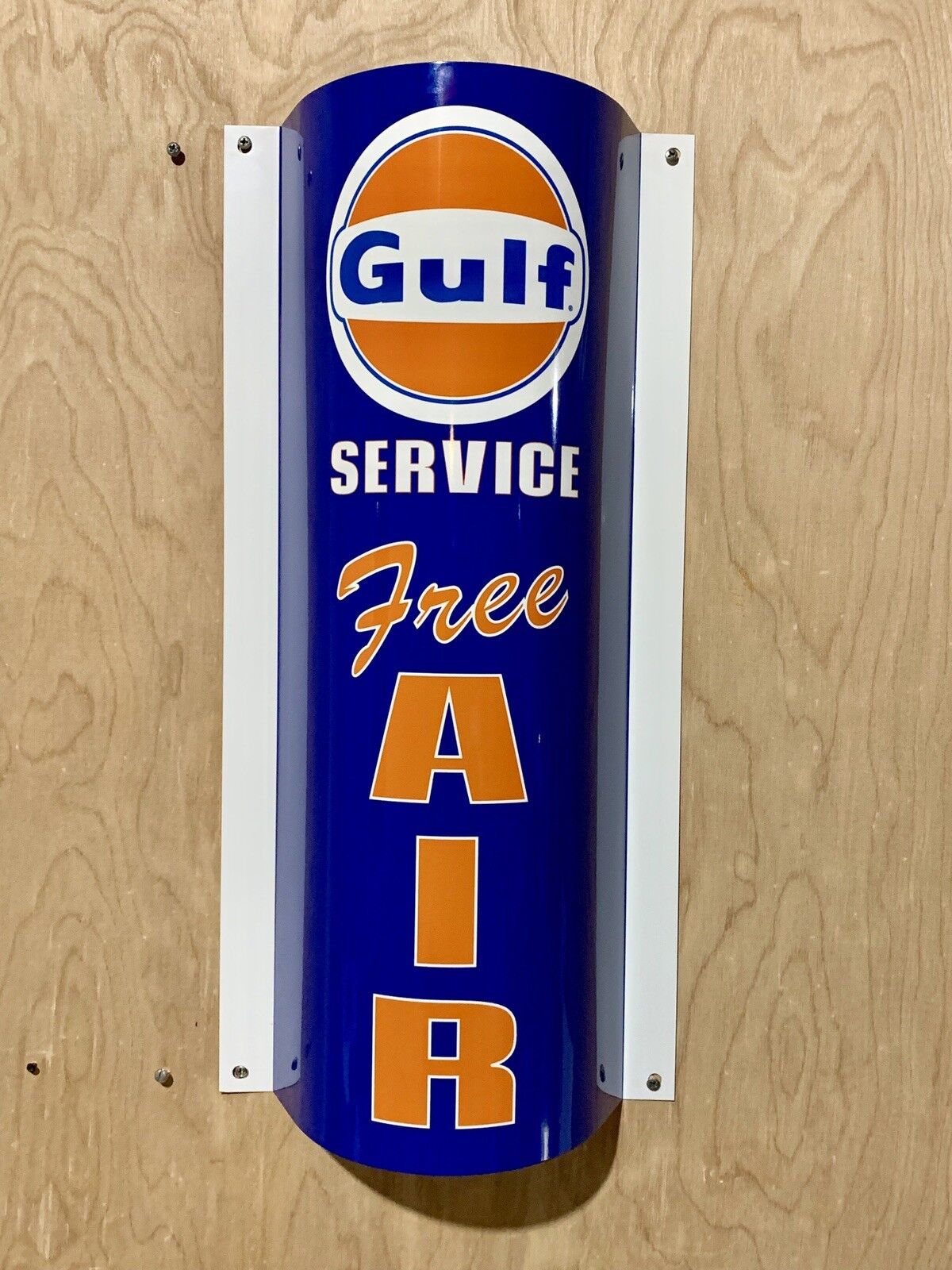 GULF Free Air SERVICE Curved Metal  Gasoline Gas sign Pump Oil Gasoline WOW