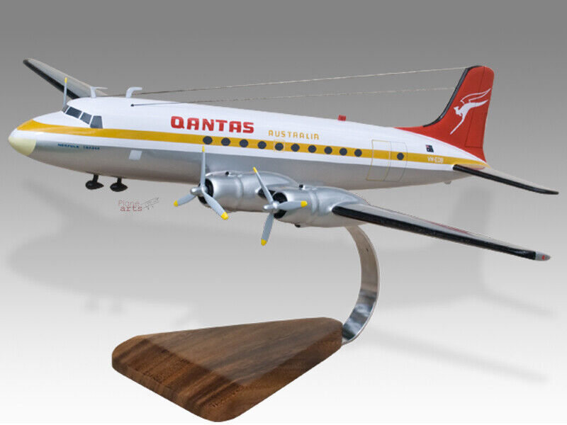 Douglas DC-4 Qantas Solid Kiln Dried Mahogany Wood Handmade Desktop Model