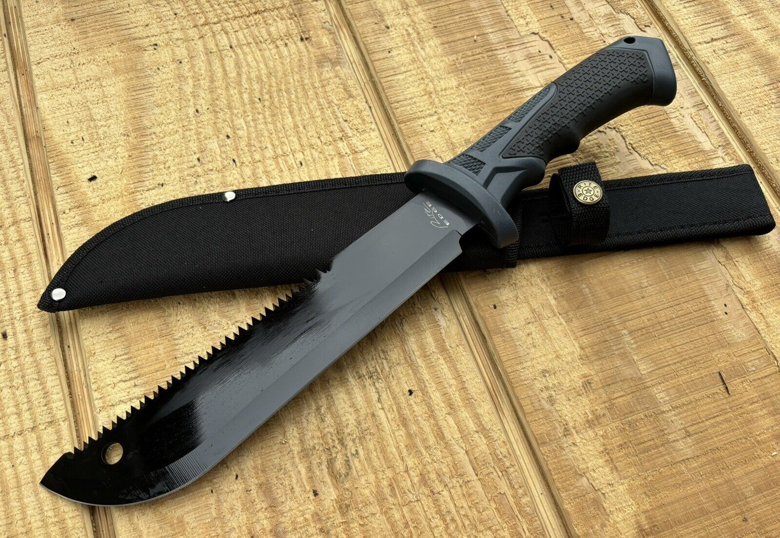 Mini Machete 16” Sawback Rubber Handle Extreme Tactical Black Sheath Full Tang