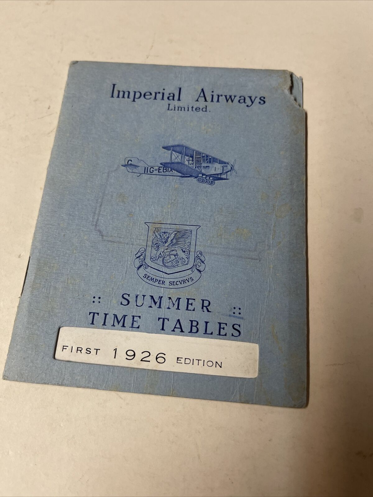 Imperial Airways 1926 AIRLINE TIMETABLE SCHEDULE Brochure flight Map