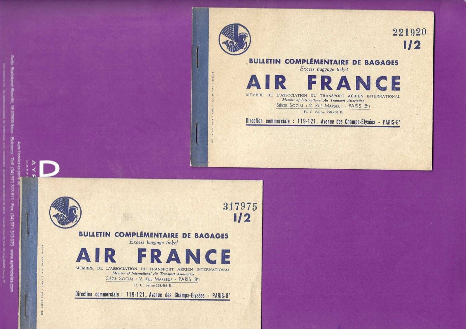 Air France airlines 1949?  tickets lot of 2.