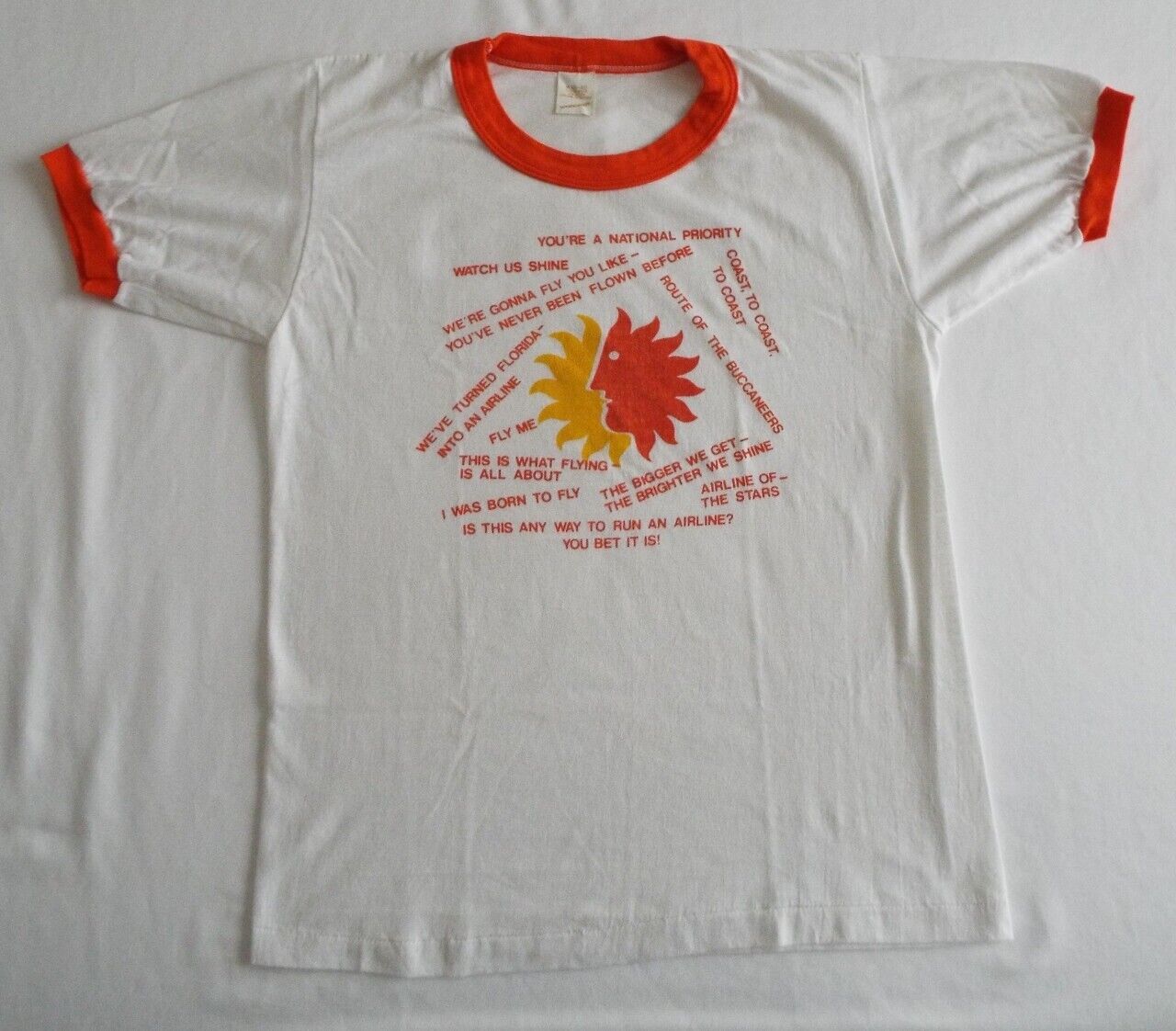 Vintage National Airlines NAL T-Shirt Sun King Logo Advertising Slogans