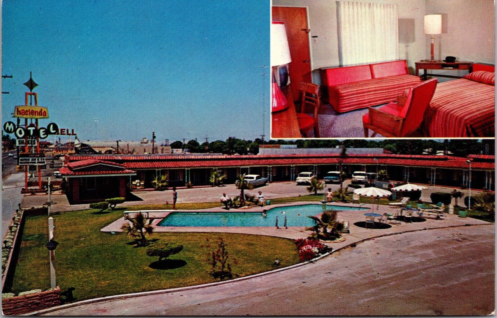 Postcard Swimming Pool at Motel Hacienda in Tracy, California~139107