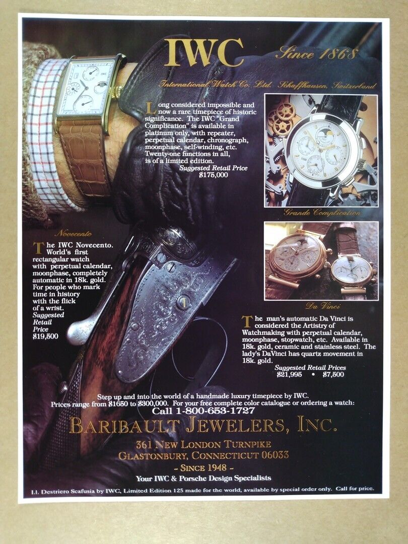 1994 IWC Grand Complication Novecento & Da Vinci Watches vintage print Ad