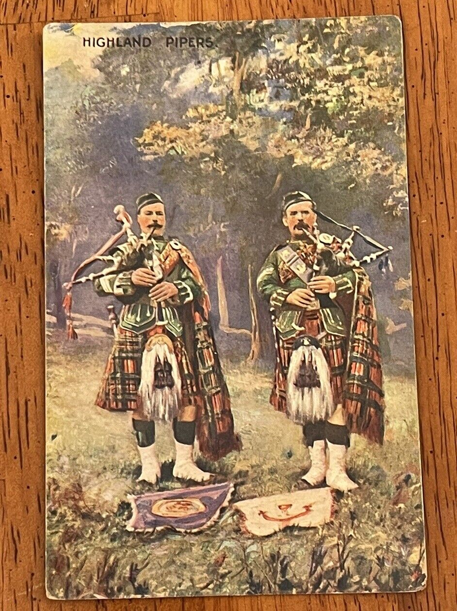 Antique Postcard Highland Pipers Souvenir Postcard