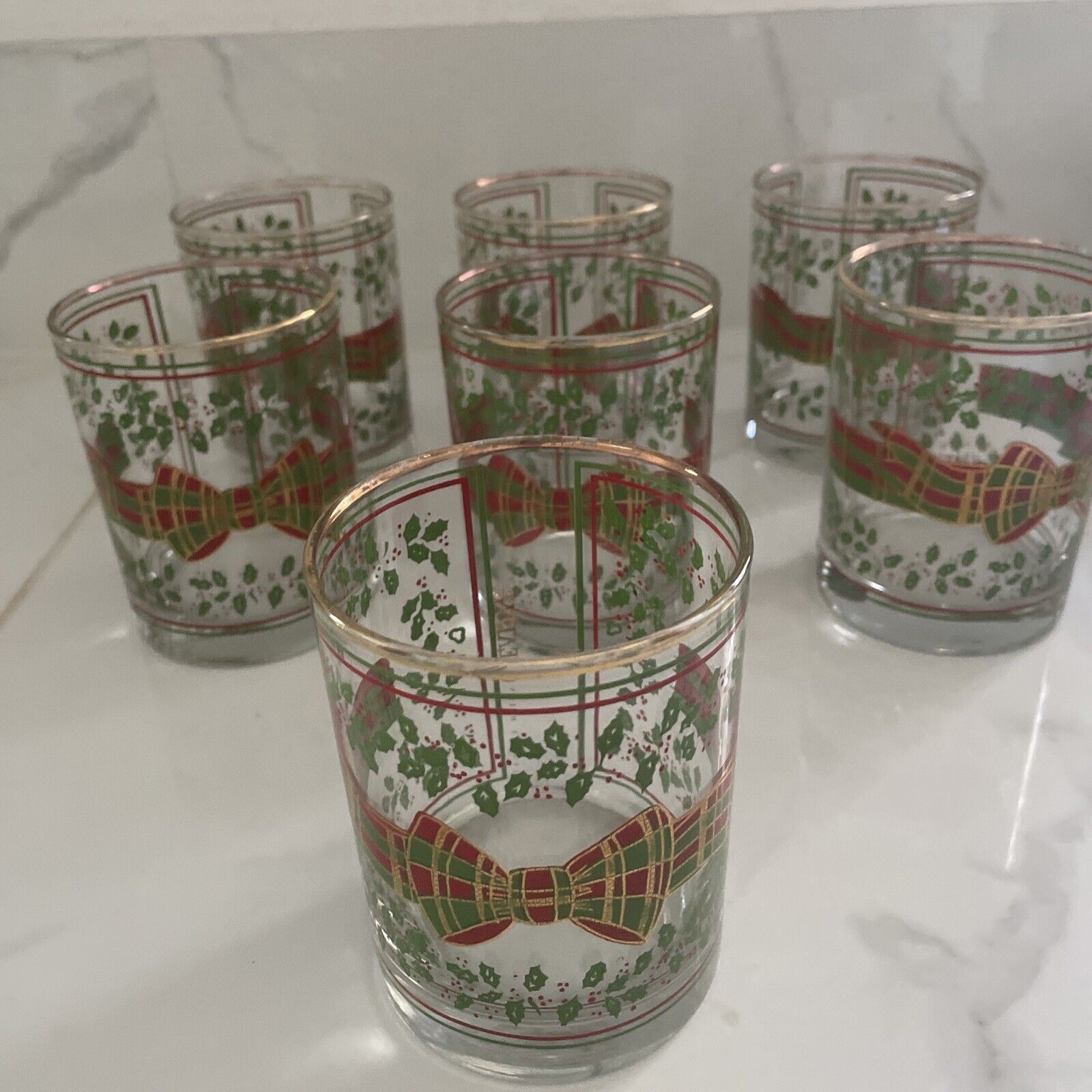 Vintage Geary's Beverly Hills Multi-Colored Glasses Holiday  Set Of 7