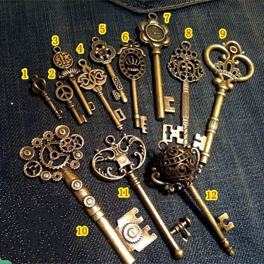 Old Vintage Antique Skeleton 12 Keys Large Small Bulk Necklace Pendant No Repeat