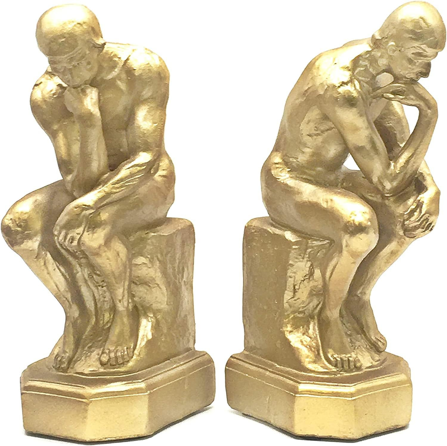 25594 Thinker Bookends 9 Inch Big Vintage Gold Rustic Cool Unique Book Ends Heav