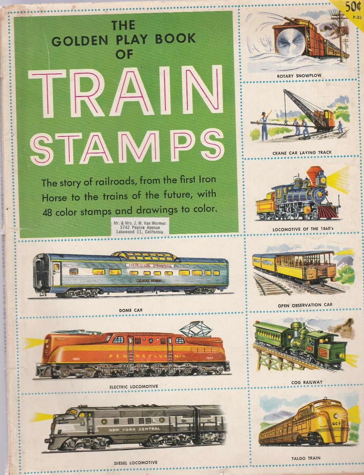 THE 1955 GOLDEN PLAYBOOK OF TRAIN STAMPS(ALL 48) IN THE ALBUM