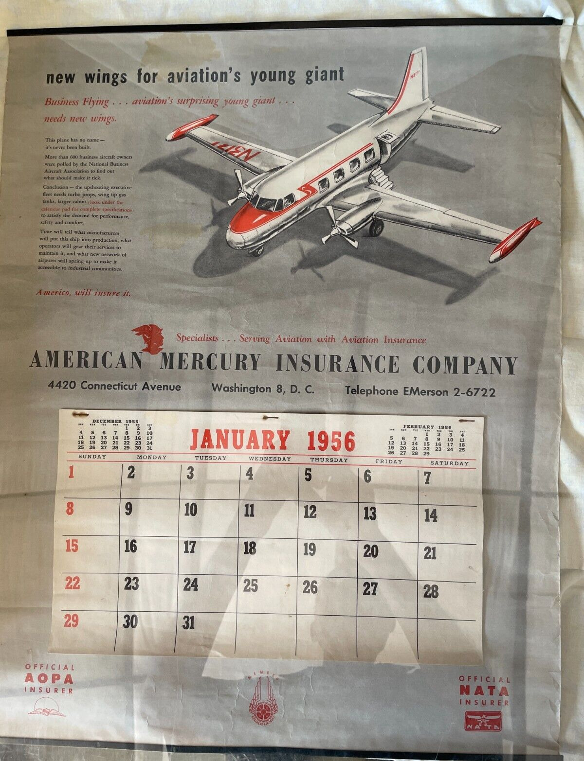 1956 Calendar with a Challenge to Business Aviation that was Met. READ the Copy