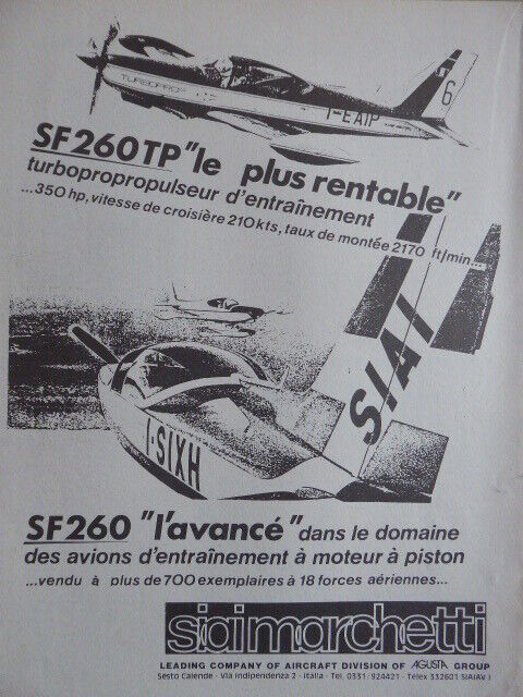 5/1983 PUB SIAI MARCHETTI SF 260TP SF 260 TRAINER AIRCRAFT ORIGINAL FRENCH AD