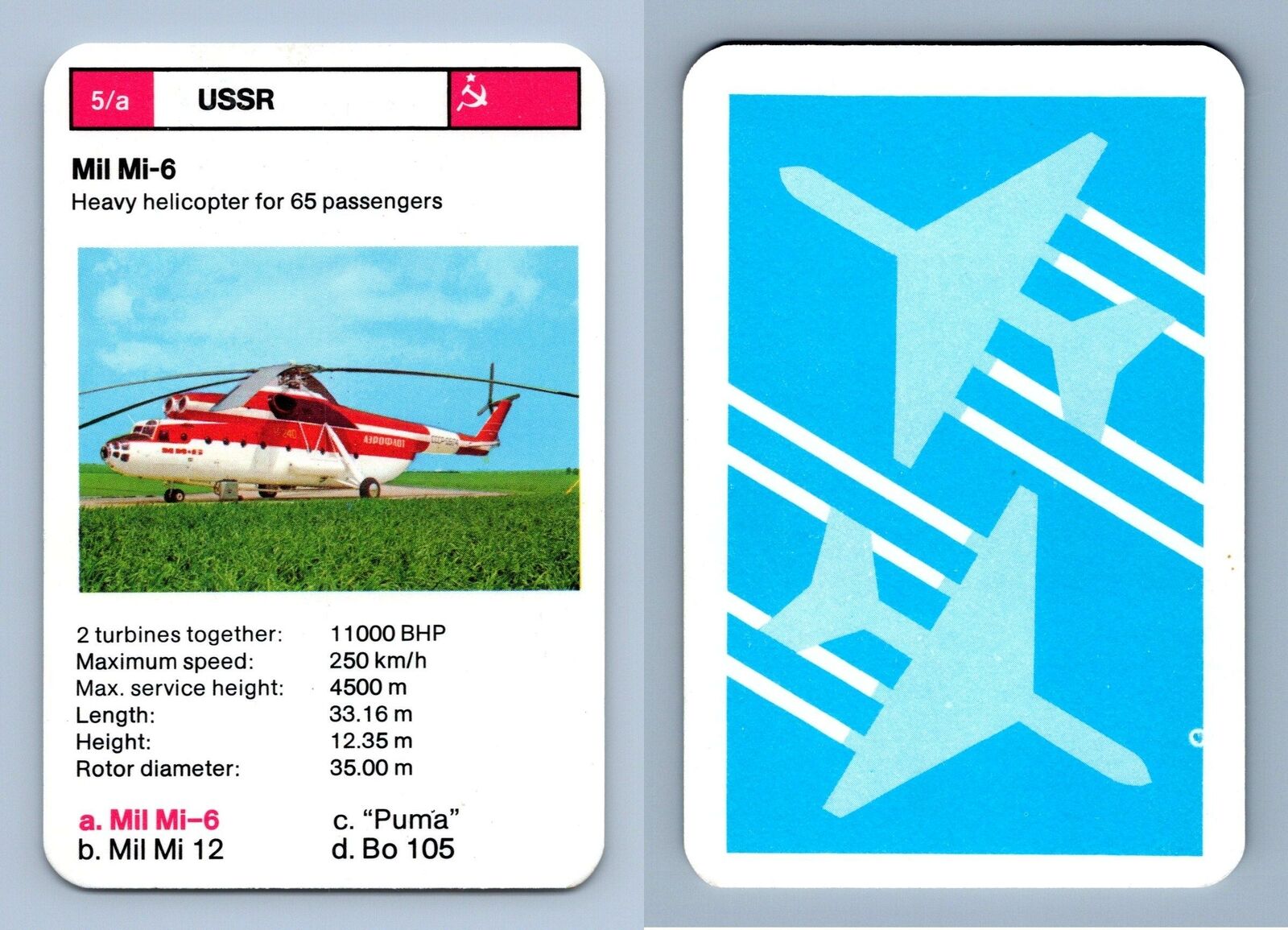 Mil Mi-6 - Helicopters 1977-78 Dubreq Series 2 Top Trumps Card