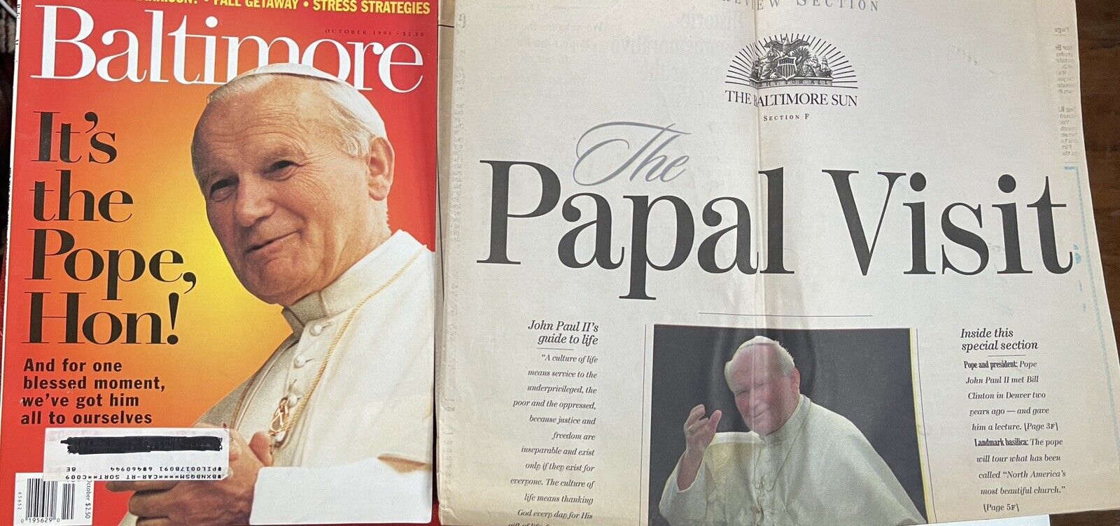 Pope John Paul II PAPAL VISIT The Baltimore Sun Newspaper 1995 + Baltimore Mag.