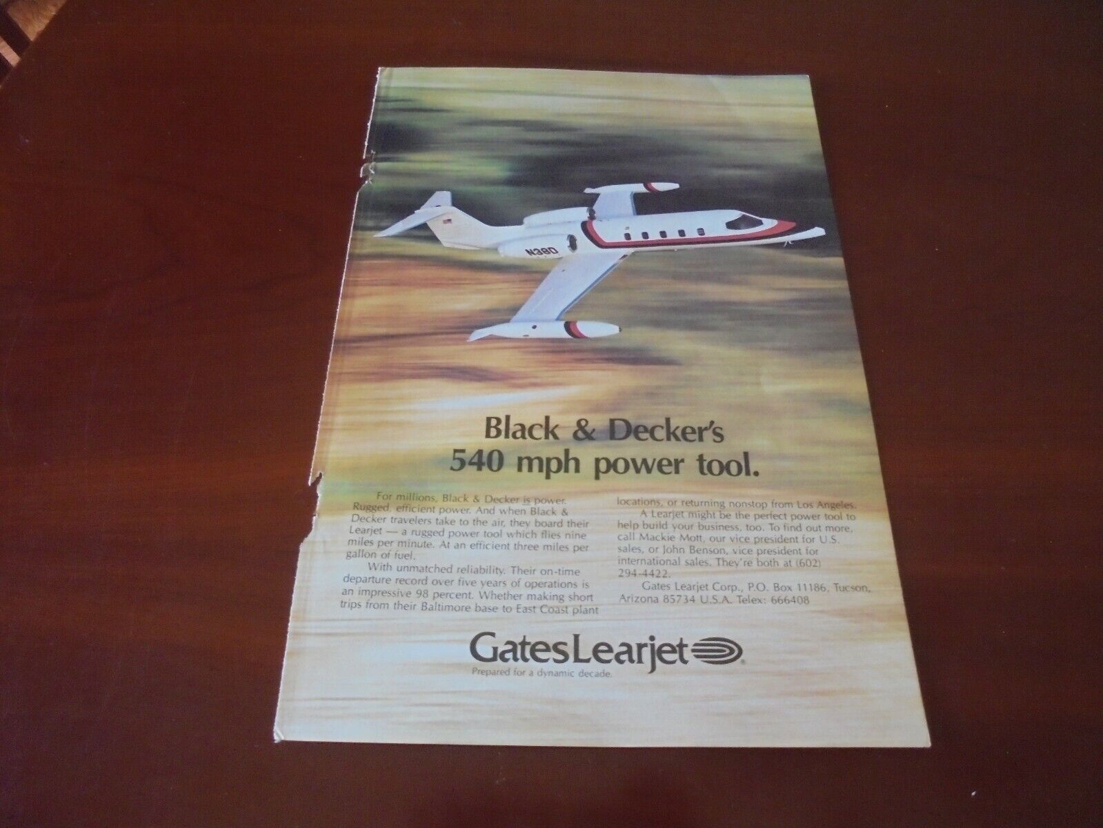1982 Black & Decker\'s aircraft of Gates Learjet Corporation Print Ad 