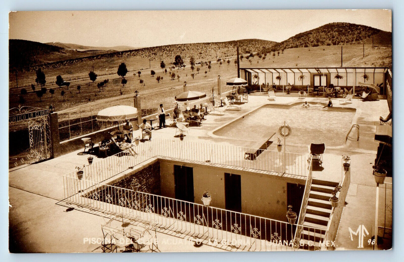 Tijuana BC Mexico Postcard La Gloria Acuatic Club c1940's Vintage RPPC Photo