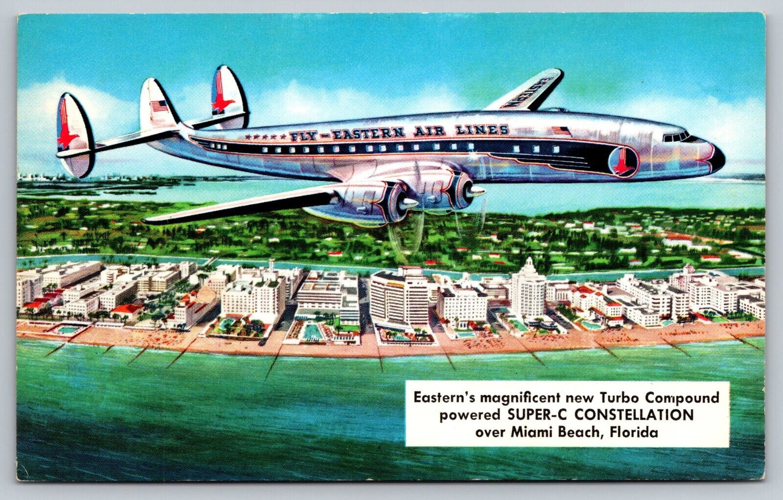 Postcard Aviation History Eastern's Turbo Super-C Constellation Miami A12