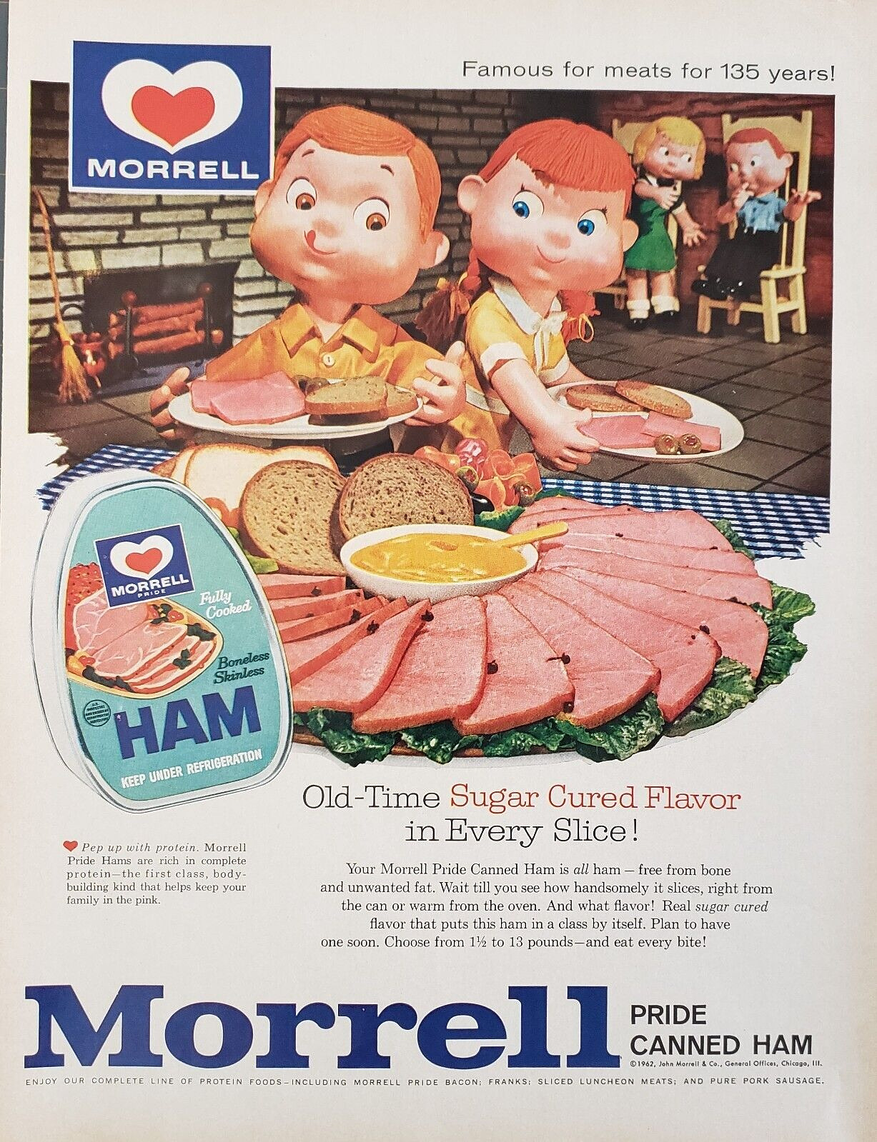 1962 Morrell Pride Canned Ham Choose From 1.5 to 13 pounds Vintage Print Ad
