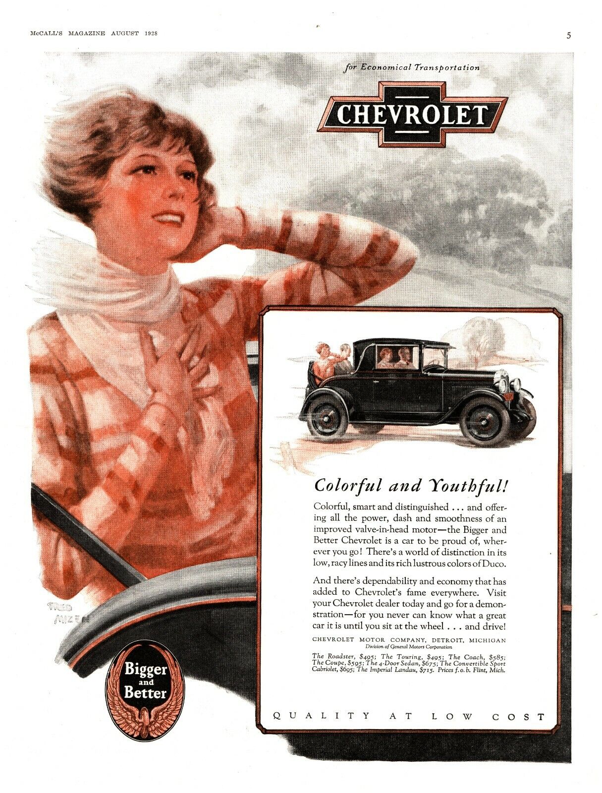 1928 Chevrolet Vintage Print Ad Colorful And Youthful Bigger And Better 