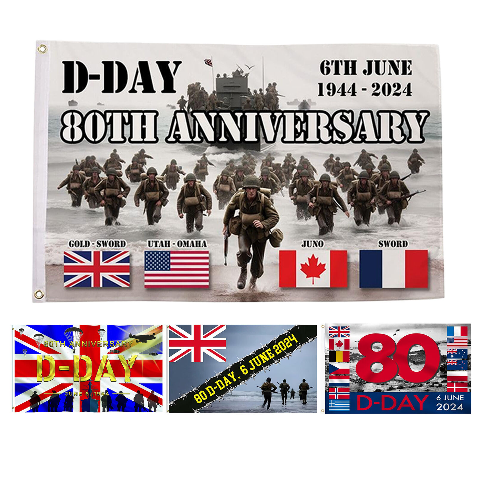 D Day 80th Anniversary Flag 35''*59'' Commemorative Banner Anniversary Flag