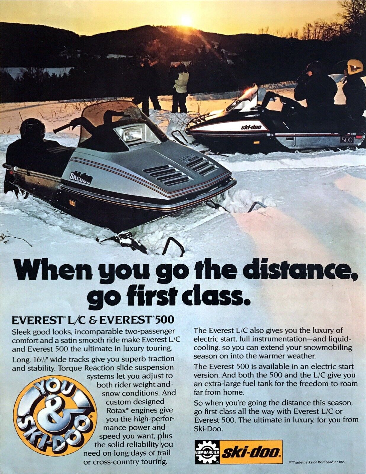 1983 Ski-Doo Everest L/C & 500 Snowmobile photo Go First Class vintage print ad