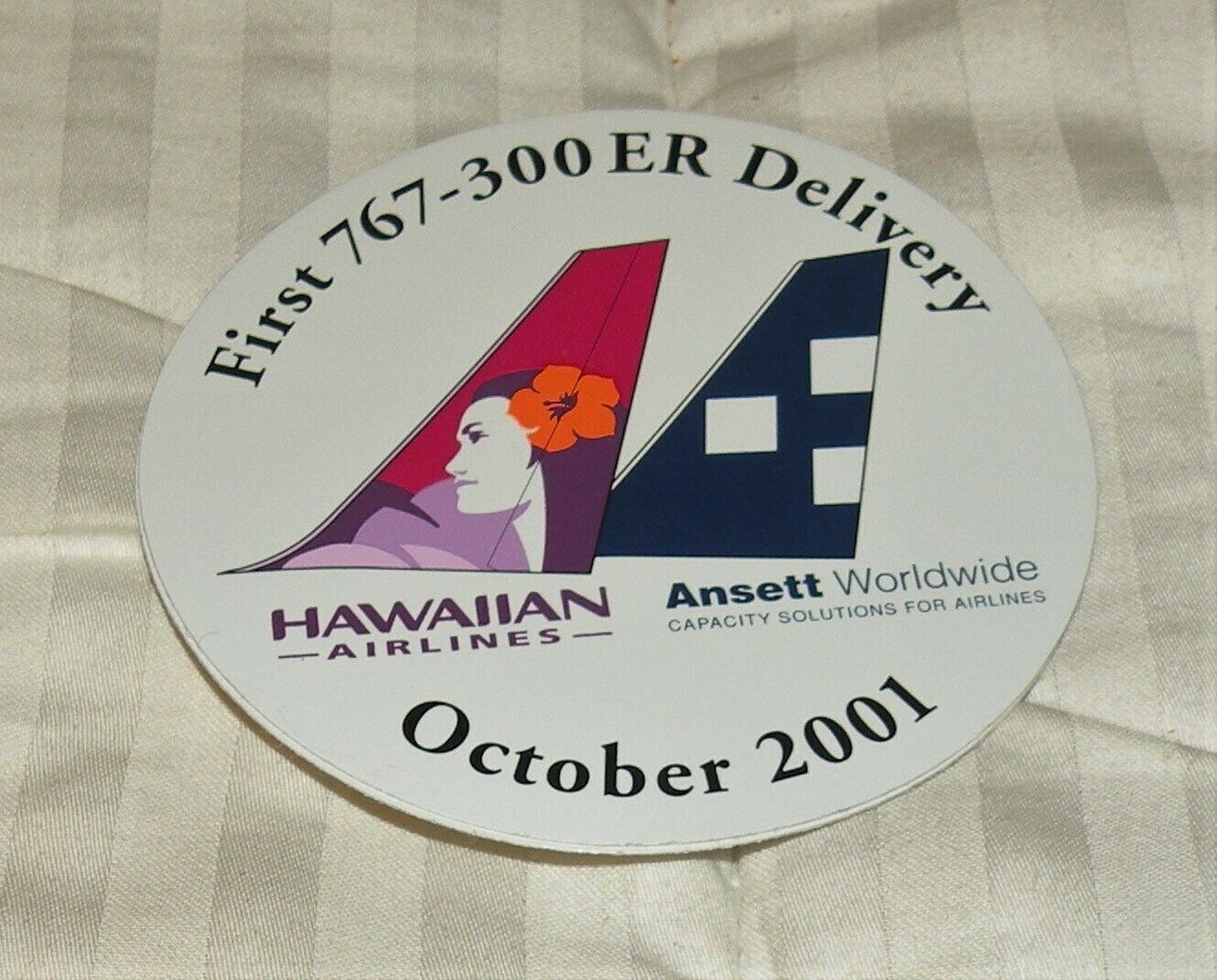 BOEING 767-300 ER DELIVERY ROUND STICKER HAWAIIAN ANSETT AIRLINES NEW