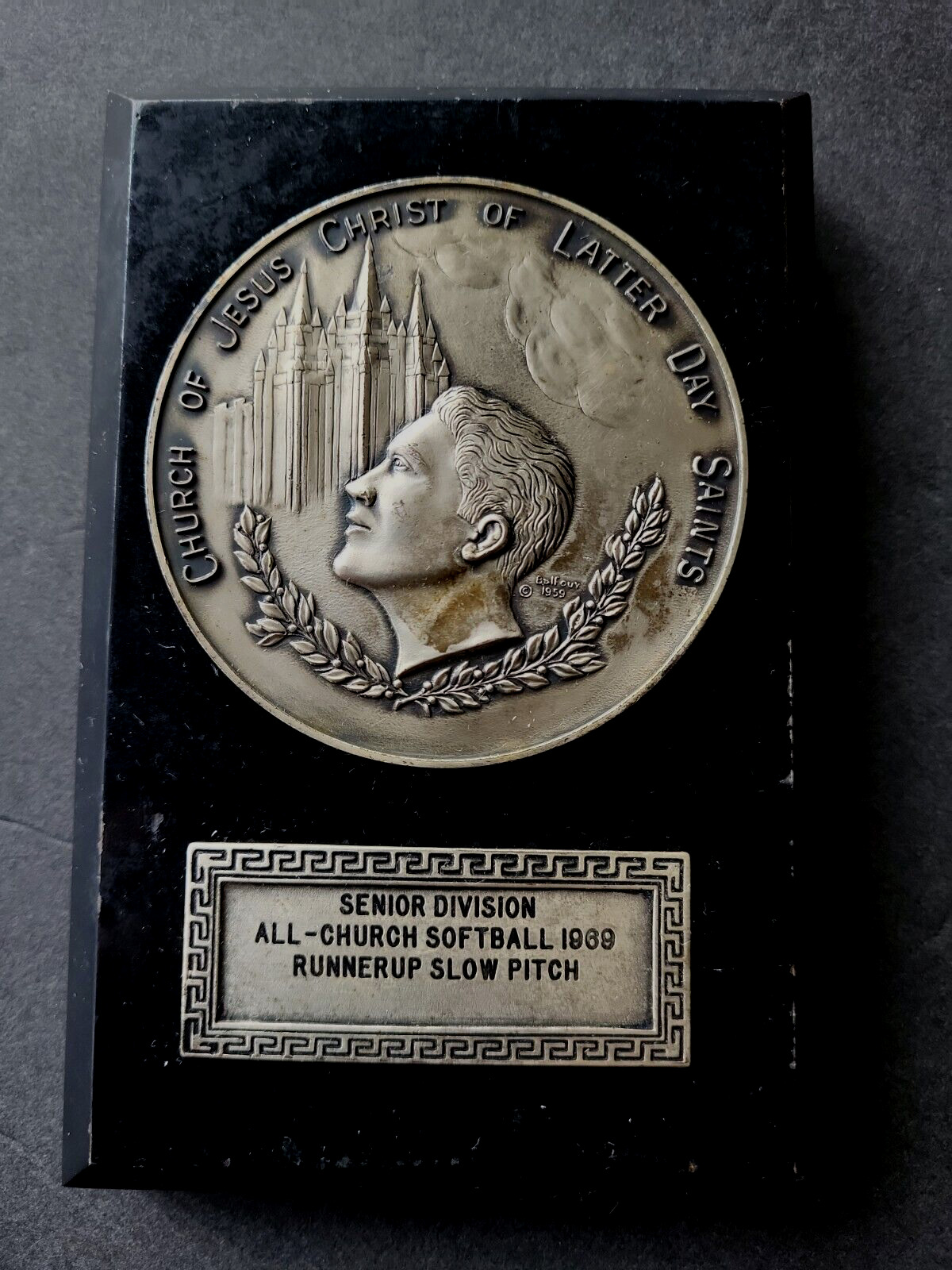 Balfour LDS Church softball award plaque 1969 Sr. Div. Slow Pitch 3\