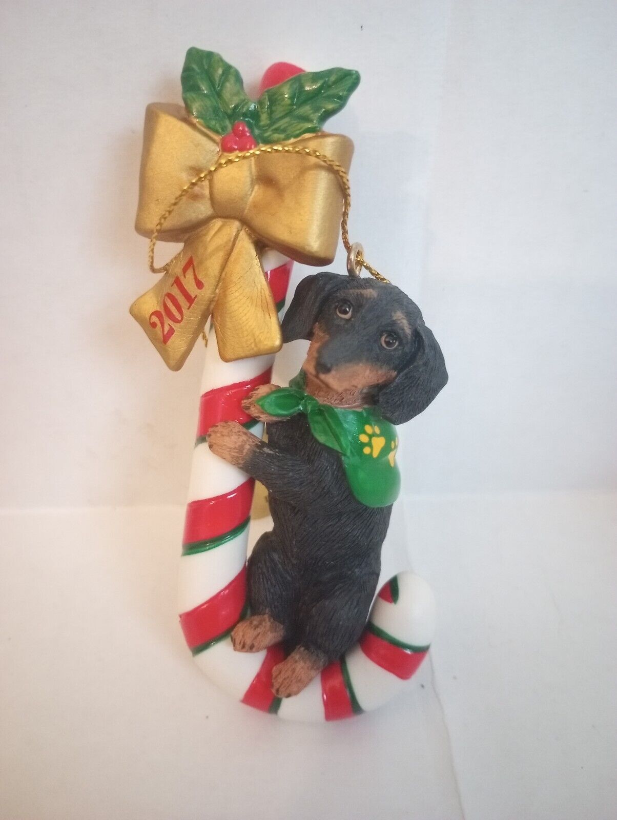 Danbury Mint Christmas ornament Dachshund Dog 2017 Candy Cane New In Box