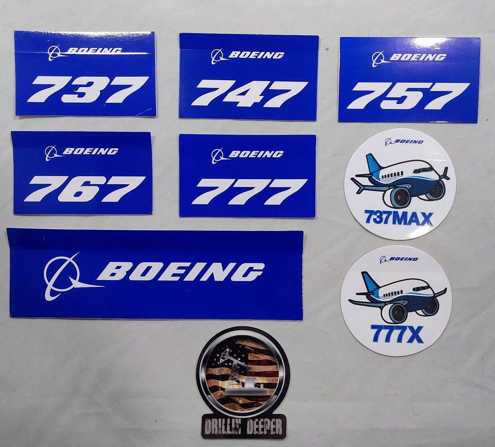 LOT OF 9 BOEING STICKERS UNUSED~ FLY AVIATION  AIRPLANE 737 747 757 767 777 P257