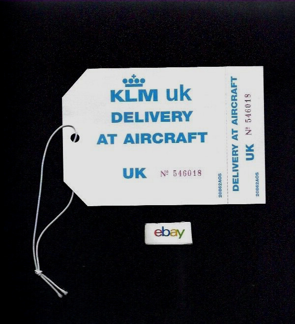 KLM AIR UK DELIVERY AT AIRCRAFT LUGGAGE TAG TO AMSTERDAM USED