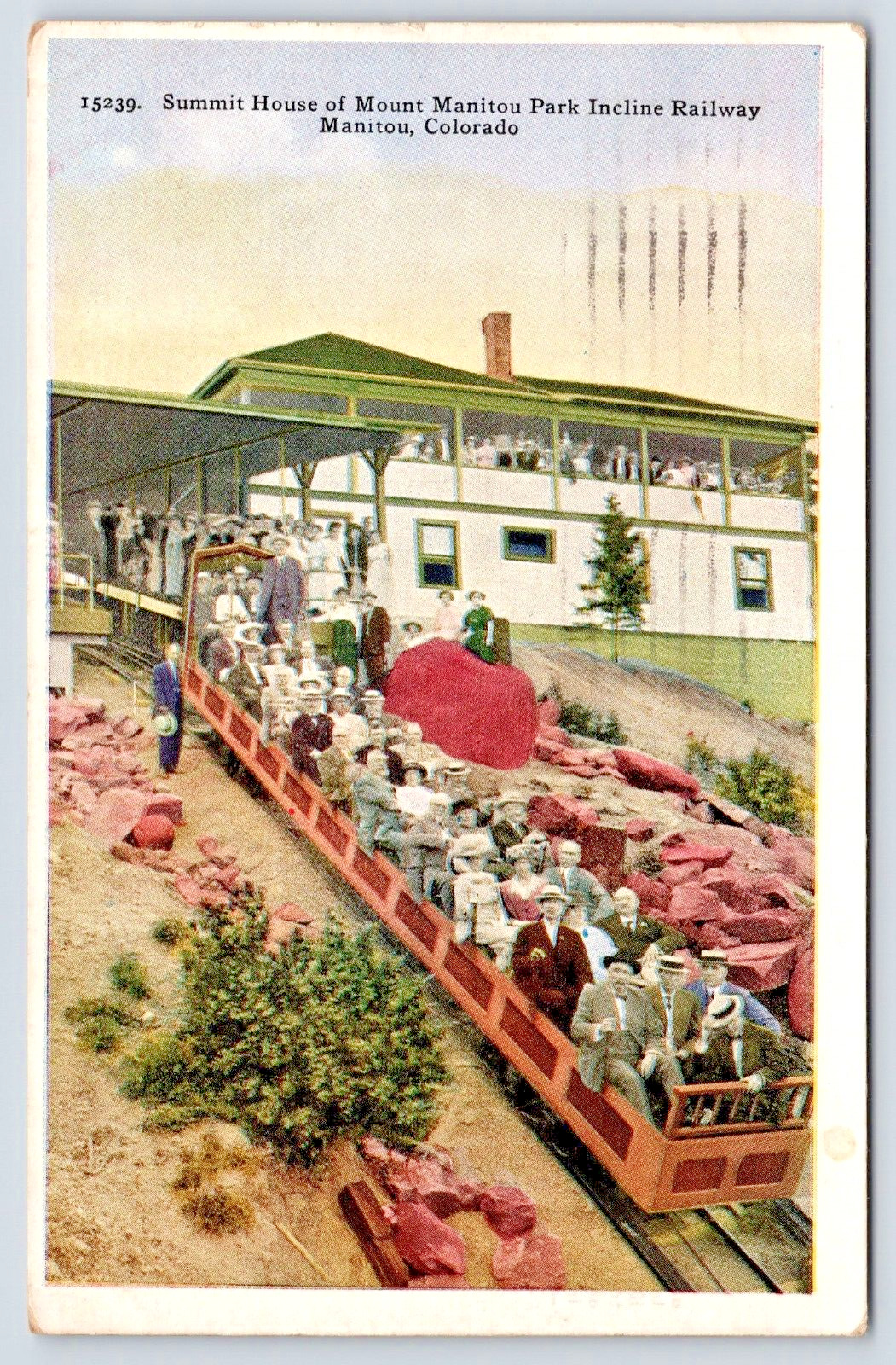 Postcard 1921 Mount Manitou Amusement Park Incline Railway Colorado Fun A9